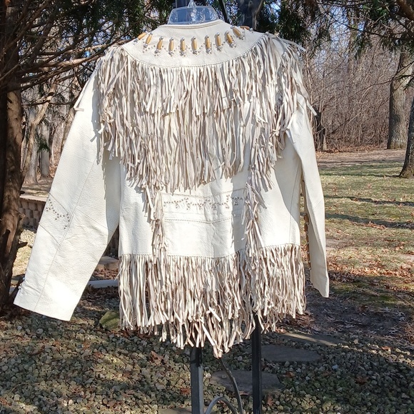 USA BIKERS DREAM APPAREL LEATHER FRINGE JACKET sz M/L - Picture 10 of 14